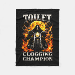 Grappig toilet verstopping kampioen skelet biker fleece deken