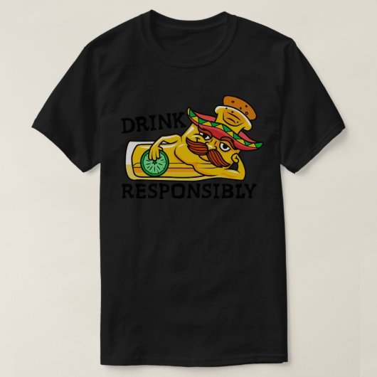 Grappig toon Tequila Shot met Sombrero Drink Respo T-shirt (Design voorkant)