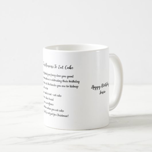 GRAPPIG Top 10 Redenen om Cake te Eten Aanpasbaar Koffiemok (Voorkant rechts)