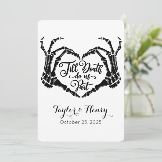 Grappig tot de dood doen ons feest bruiloft uitnod kaart (Staand voorkant)