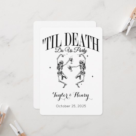 Grappig tot de dood doen ons feest bruiloft uitnod kaart (Voorkant / Achterkant in situ)