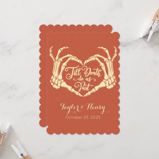 Grappig tot de dood doen ons feest bruiloft uitnod kaart (Voorkant / Achterkant in situ)