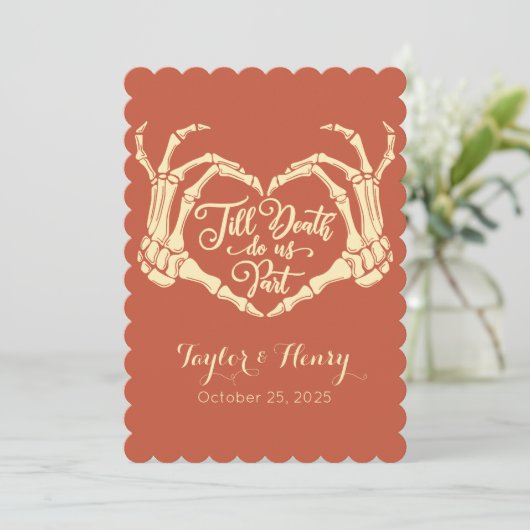 Grappig tot de dood doen ons feest bruiloft uitnod kaart (Staand voorkant)