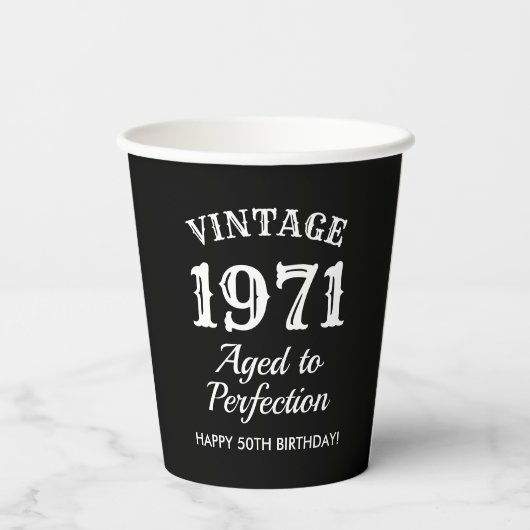 Grappig tot perfecte 50e verjaardag zwart papieren bekers (Achterkant)