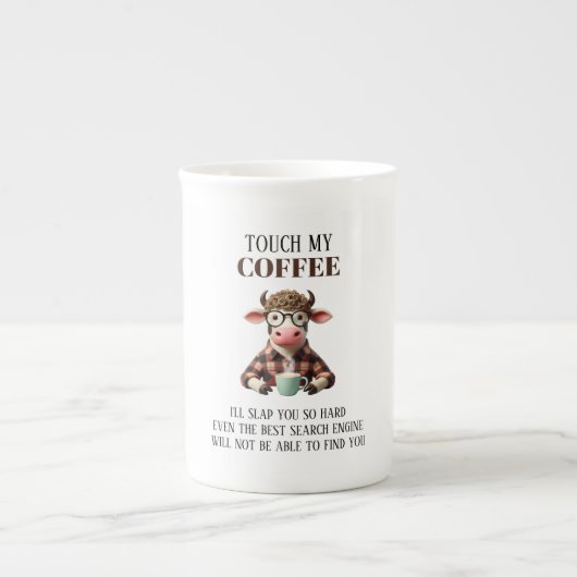 Grappig "Touch My Coffee" Koe Porselein Kop (Voorkant)