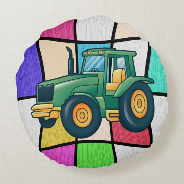 Grappig Tractor Cartoon Ontwerp Rond Kussen (Achterkant)