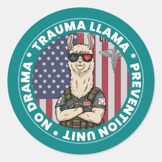 Grappig Trauma Lama Preventie Unit Medisch Ronde Sticker (Voorkant)