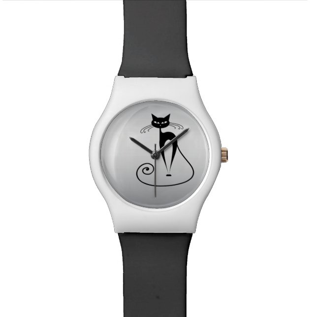 Grappig trendy kat zilver horloge (Close Up)