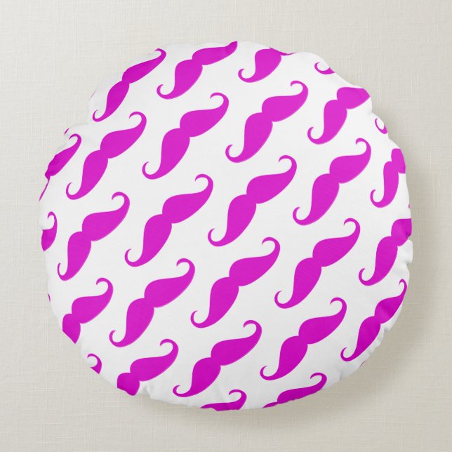 Grappig trendy roze neon snor patroon rond kussen (Voorkant)