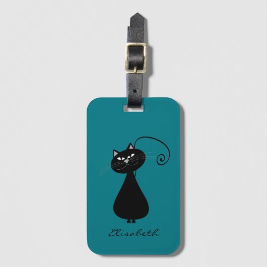 Grappig Trendy schattig grillig kat monogram Bagagelabel (Voorkant (verticaal))
