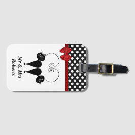 Grappig Trendy schattig kat paar monogram polka do Bagagelabel