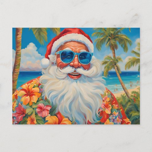 Grappig Tropisch Eiland Paradijs Kerstman Briefkaart (Voorkant)