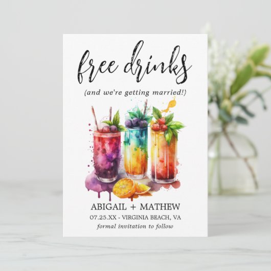 Grappig Tropisch Fruit Cocktails Drink Foto Bruilo Save The Date (Staand voorkant)