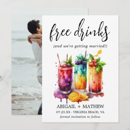 Grappig Tropisch Fruit Cocktails Drink Foto Bruilo Save The Date (Voorkant / Achterkant)