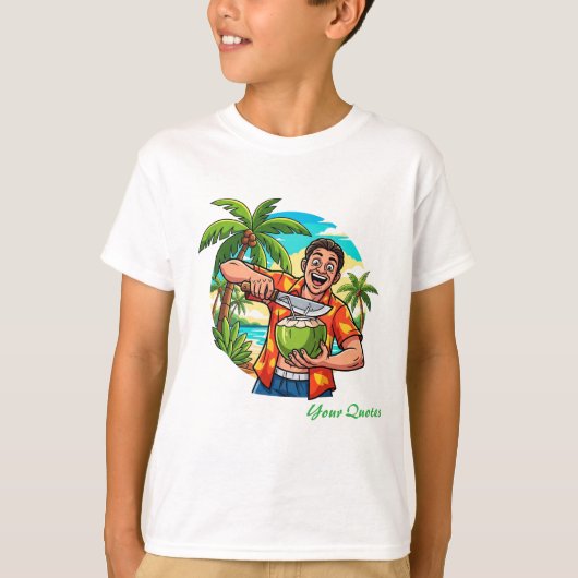 Grappig Tropisch Kokosstrand T-shirt (Voorkant)