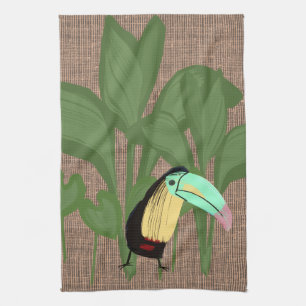Grappig Tropisch Vogelbananenblad Theedoek