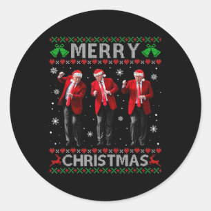 Grappig Trump Dance Vrolijk Kerst Lelijk Kersttrui Ronde Sticker