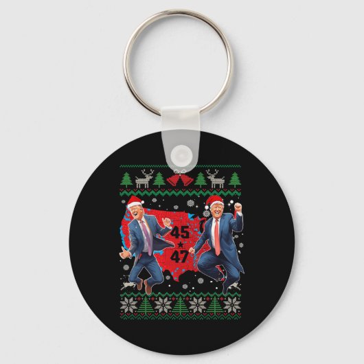 Grappig Trump Dans Kerstman Kerstmispajam Sleutelhanger (Voorkant)