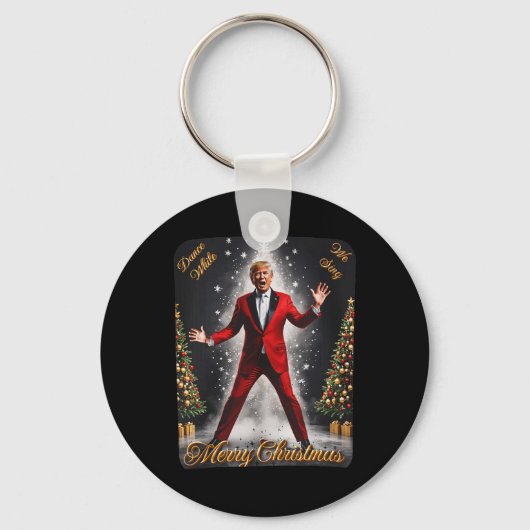 Grappig Trump Dans Kerstman Kerstmispajam Sleutelhanger (Voorkant)