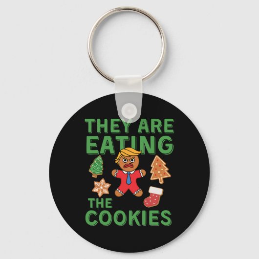 Grappig Trump Kerstmis - ze eten het koekje Sleutelhanger (Voorkant)