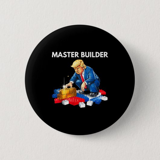 Grappig Trump Meester Bouwer Bouwblokken Cadeau  Ronde Button 5,7 Cm (Voorkant)