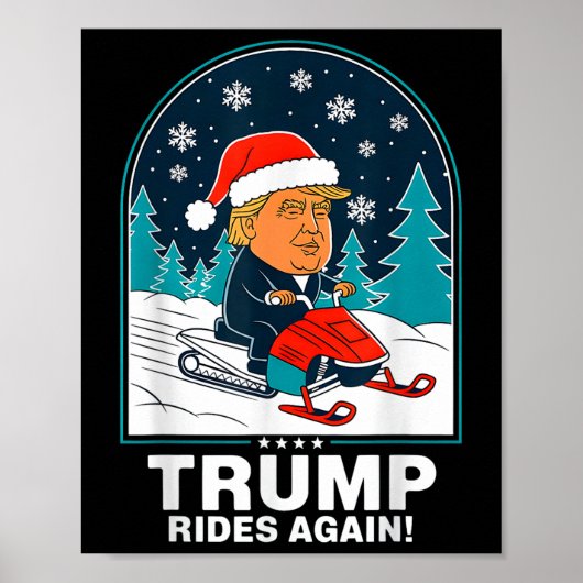 Grappig Trump rijdt weer sneeuwscooter Fun Winter Poster (Voorkant)