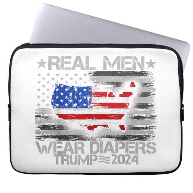 Grappig Trump Shirt Echte Mannen Draag luiers Trum Laptop Sleeve (Voorkant)