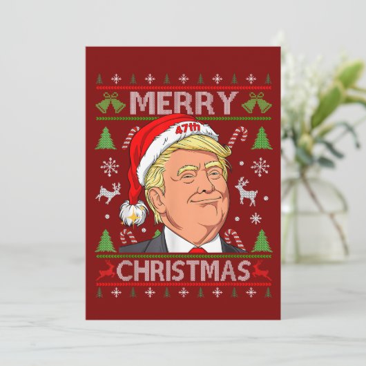Grappig Trump Vrolijk Kerst Lelijk Kersttrui Cadea Feestdagenkaart (Staand voorkant)