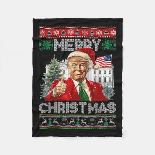 Grappig Trump Vrolijk Kerstfeest Kerstman Familie  Fleece Deken (Voorkant)