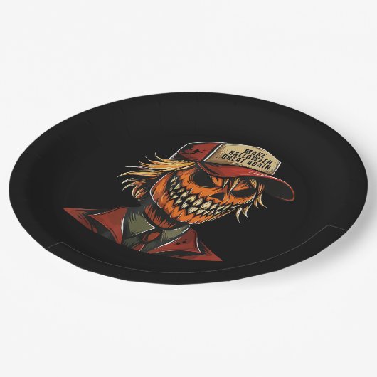 Grappig Trumpkin Pumpkin Skeleton Maak Halloween G Papieren Bordje (Gekanteld)