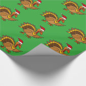 Grappig Turkije dat met een rode kersthat-kerstkun Cadeaupapier (Hoek)