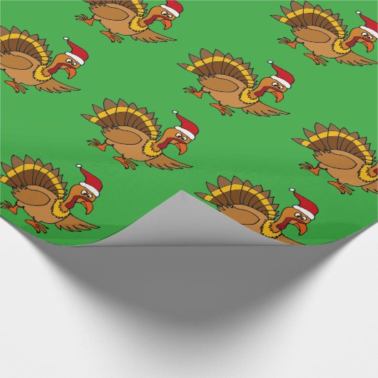 Grappig Turkije dat met een rode kersthat-kerstkun Cadeaupapier (Hoek)