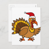 Grappig Turkije dat met een rode kersthat-kerstkun Feestdagenkaart (Voorkant / Achterkant)