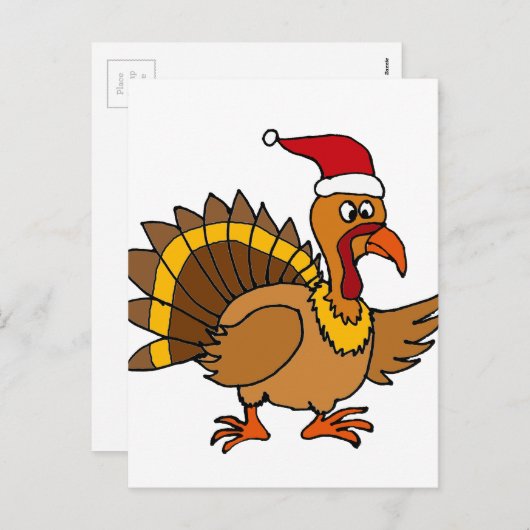 Grappig Turkije dat met een rode kersthat-kerstkun Feestdagenkaart (Voorkant / Achterkant)
