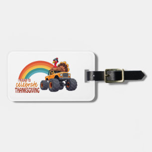 Grappig Turkije Monster Truck Thanksgiving Label Bagagelabel