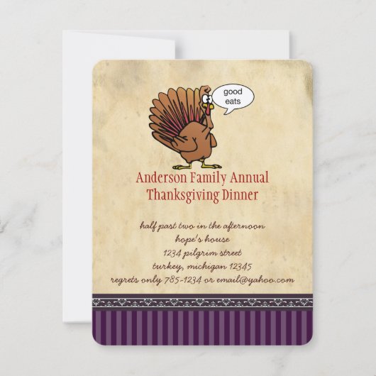 Grappig Turkije Thanksgiving Dinner Invitation Kaart (Voorkant)