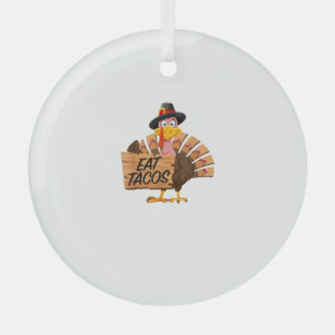 Grappig Turkije Thanksgiving Eet taco's Vegan Pilg Glas Ornament