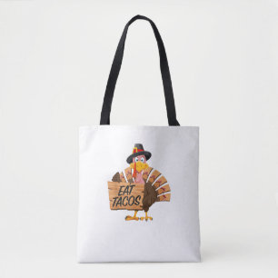 Grappig Turkije Thanksgiving Eet taco's Vegan Pilg Tote Bag
