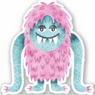 Grappig Turquoise en roze monster met grote armen Sticker