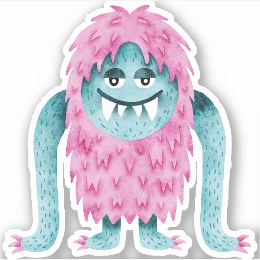 Grappig Turquoise en roze monster met grote armen Sticker (Voorkant)