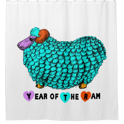 Grappig Turquoise Ram Chinese Jaar Zodiac Verjaard Douchegordijn (Voorkant)