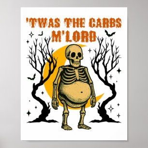 Grappig Twas The Carbs M'lord Skeleton Retro Spook Poster