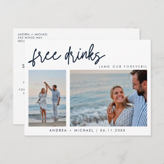 Grappig Twee Foto QR Code Trouwen Save the Date Uitnodiging Briefkaart (Voorkant / Achterkant)