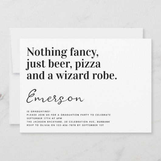 Grappig Typografie Niets Fancy Afstudeerder Party Kaart (Voorkant)