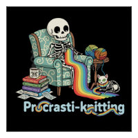 Grappig Uitstelfantasie Breiend Skelet en Kat met