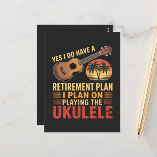 Grappig Ukelele Pensioenplan Briefkaart (Voorkant / Achterkant in situ)