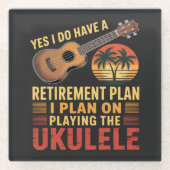 Grappig Ukelele Pensioenplan Glazen Onderzetter (Voorkant)