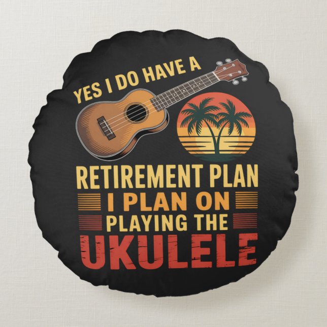 Grappig Ukulele Pensioenplan Rond Kussen (Voorkant)