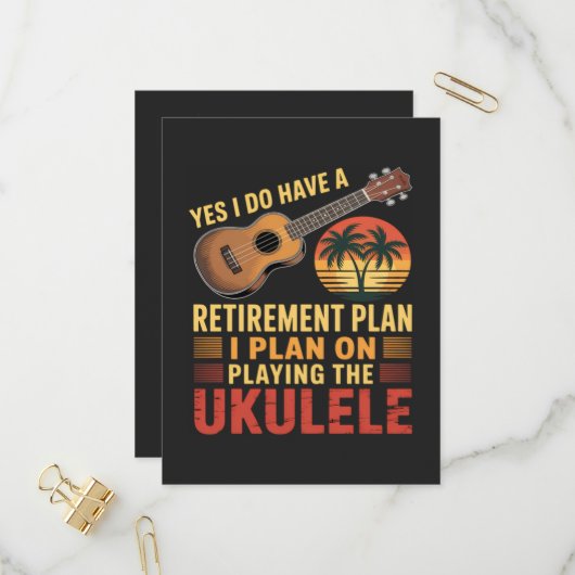 Grappig Ukulele Pensioenplan Uitnodiging Briefkaart (Voorkant / Achterkant in situ)
