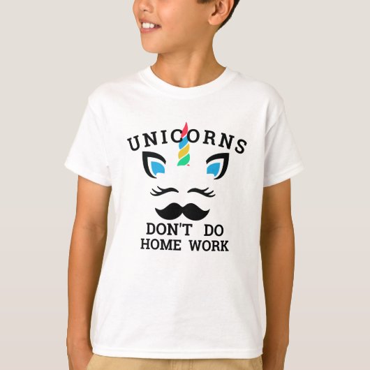 Grappig Unicorn T-shirt - 'Ik doe geen huiswerk' T (Voorkant)